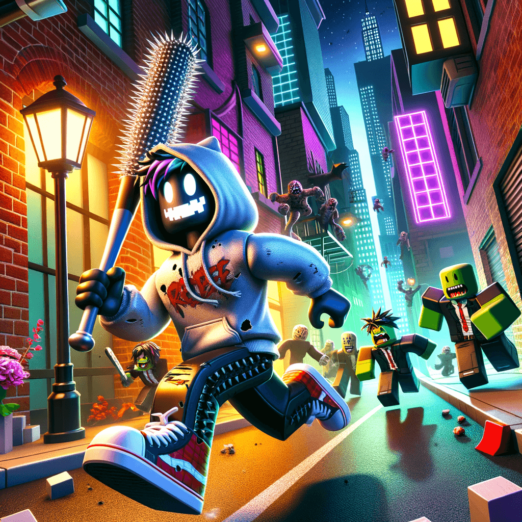 a person with a bat running from zombies