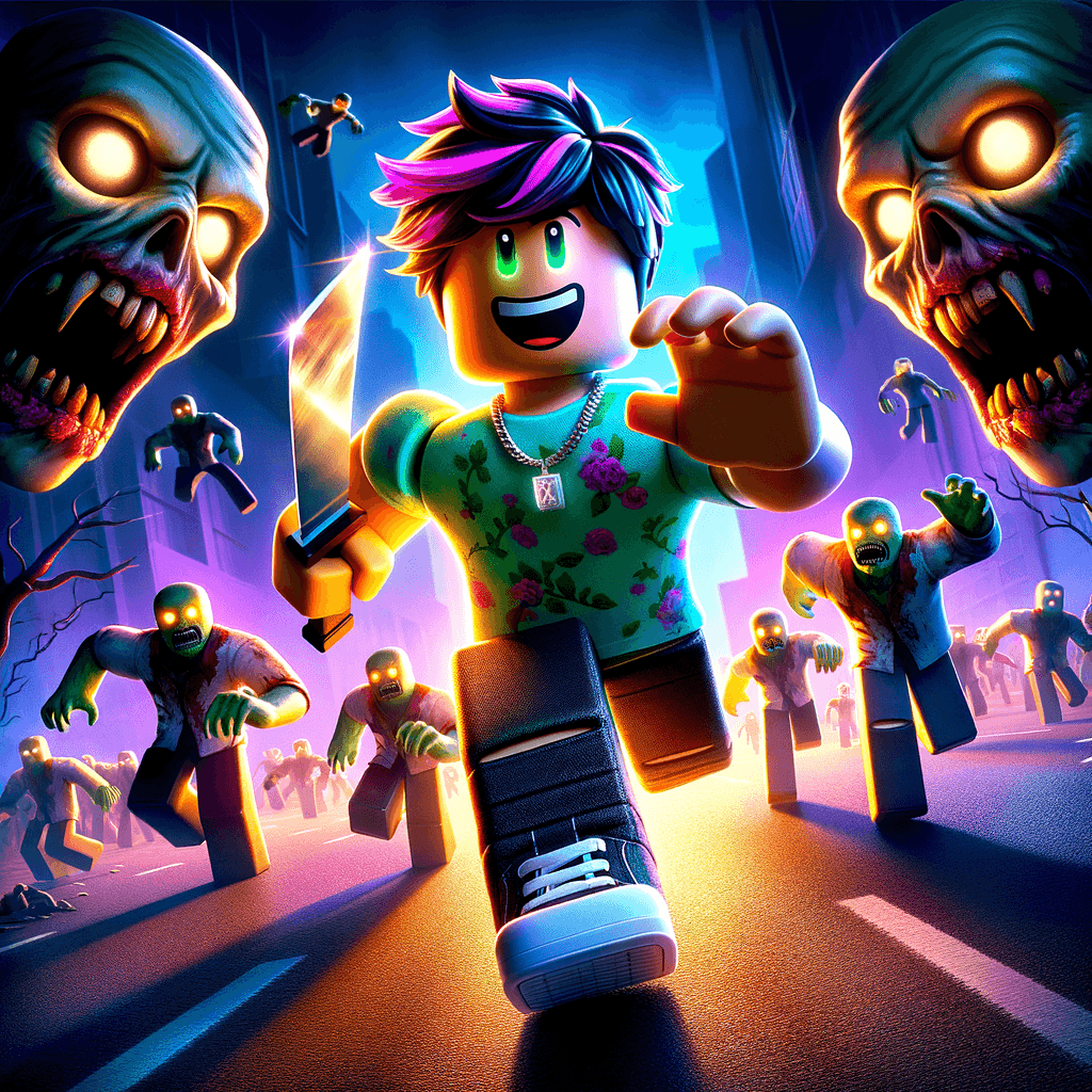 a person with a bat running from zombies